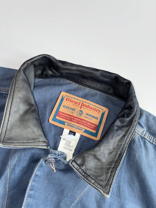 Diesel Industry Leather-Collar Denim Trucker Jacket (2XL/3XL)