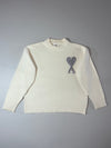AMI Paris | Cream Knit Sweater Silver Ami de Coeur Logo | (XL)