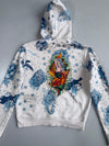 Ed Hardy by Christian Audigier White Mermaid Koi Fish All-Over Print Zip Hoodie Gold Lined Hood (S)