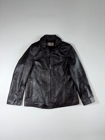 ROBO Black Leather-Look Collared Zip-Up Jacket (S)