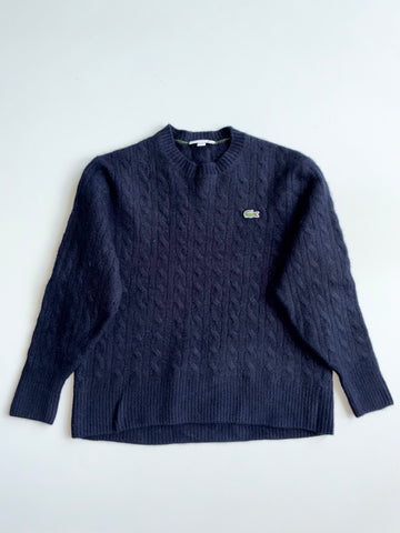 Lacoste Classic Fit Cable Knit Wool Sweater – Navy (S)