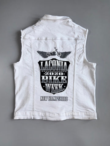 Legendary Rawyalty White Distressed Denim Sleeveless Vest Laconia 2020 Bike Week (M)