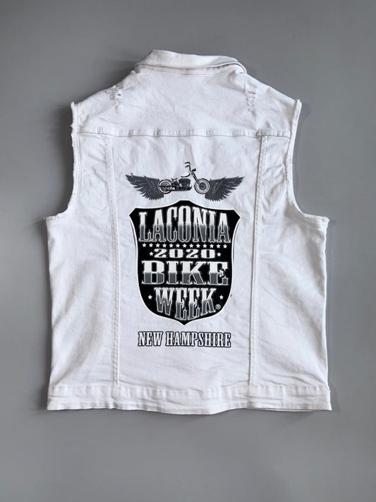 Legendary Rawyalty White Distressed Denim Sleeveless Vest Laconia 2020 Bike Week (M)