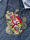 Big Train Japanese Dragon Embroidered Sherpa-Lined Hoodie – Charcoal (S/M)