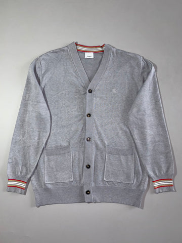 Burberry London England | Grey Icon Stripe Button-Up Cardigan | (L)