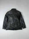 Charcoal Grey Leather-Look Zip-Up Jacket with Plush Collar (L)