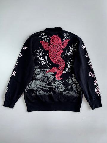 Japanese Koi Fish & Sakura Full-Zip Bomber Sweatshirt (M)