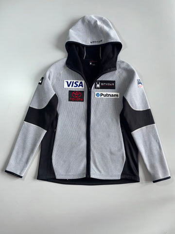 Spyder x U.S. Ski Team Official Fleece Hoodie – White/Black | Sponsor Patches  (M)