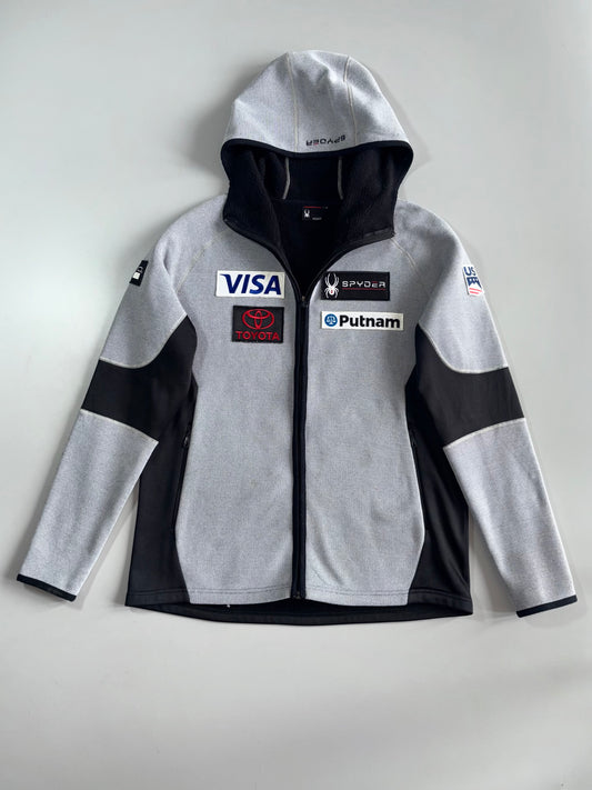 Spyder x U.S. Ski Team Official Fleece Hoodie – White/Black | Sponsor Patches  (M)