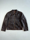 Vintage Dark Brown Distressed Leather Zip-Up Jacket (XL)