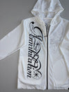 Y2K White Ribbed Script Print Zip Hoodie – Japanese Brand (S)