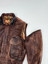 Vintage Brown Distressed Leather Detachable Sleeve Bomber Jacket (2XL)