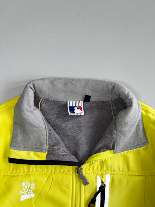 MLB Oakland Athletics Softshell Fleece-Lined Jacket Neon Yellow/Grey, A’s Embroidered Logo (L)