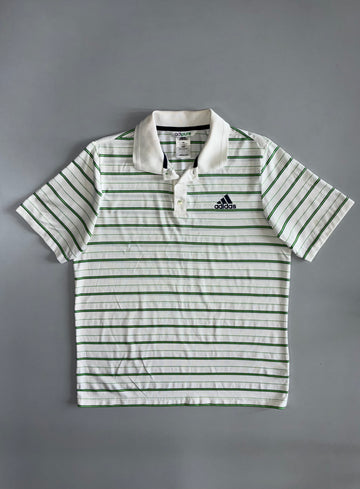 Adidas Adipure Short Sleeve Striped Golf Polo — White/Green/Navy (XL)