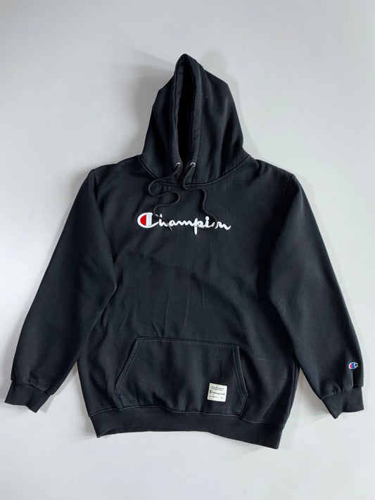 Champion Script Logo Black Pullover Hoodie Embroidered(XL)