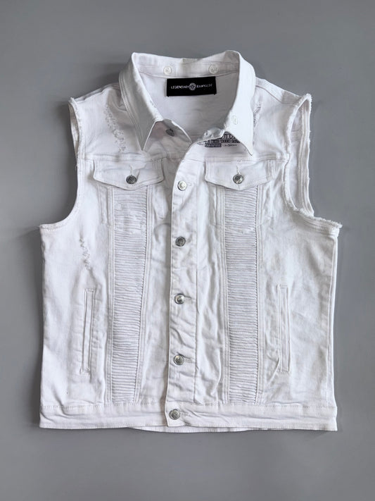 Legendary Rawyalty White Distressed Denim Sleeveless Vest Laconia 2020 Bike Week (M)