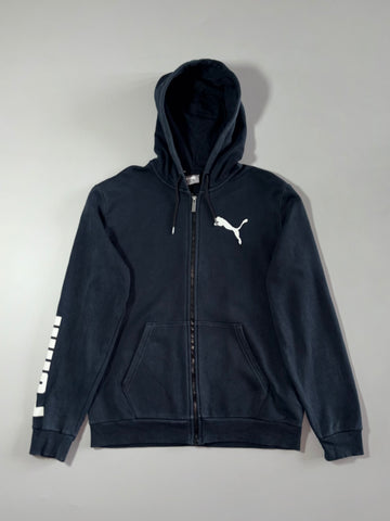 Puma | Black Big Cat Logo Sleeve Print Zip-Up Hoodie | (L)
