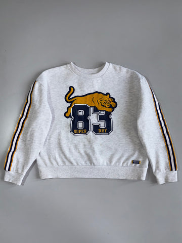 Superdry 83 Tiger Chenille Patch Varsity Stripe Crewneck Sweatshirt (M)