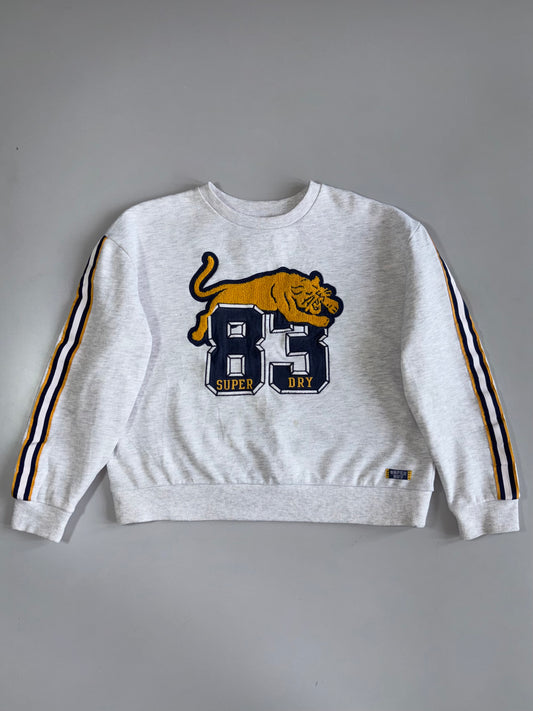 Superdry 83 Tiger Chenille Patch Varsity Stripe Crewneck Sweatshirt (M)
