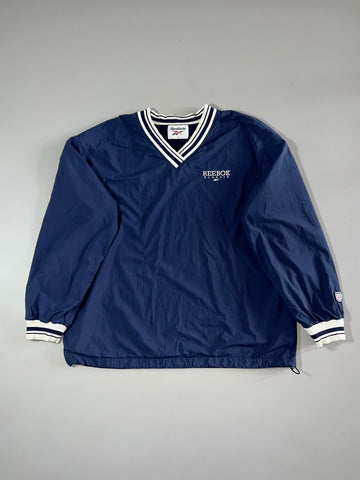Vintage Reebok Classic Navy V-Neck Nylon Pullover Windbreaker (2XL)