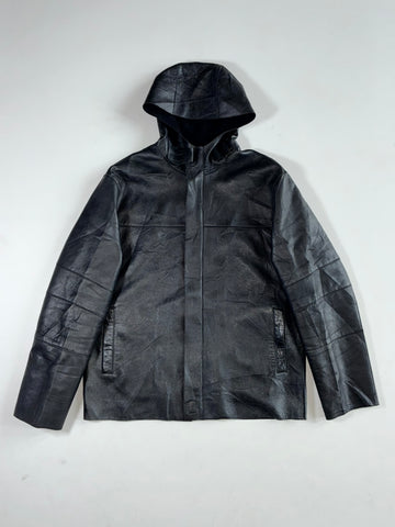 Vintage Paul Marcia Black Hooded Leather Jacket (L)