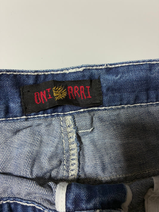 Oni Arai Y2K Bleached Wash Contrast Stitch Jeans – Blue (W:38) (L:38)