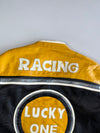Lucky One by Makson | Patch Graphics Racing | Leather Moto Jacket (Paded)(XL)
