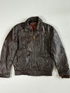 Vintage 70s Brown Braided Leather Bomber Jacket (M)