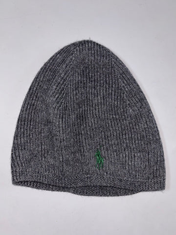 Vintage Polo Ralph Lauren Charcoal Grey Ribbed Wool Beanie (H:8.5 inches/W:17 inches)