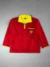 Vintage Ferrari Red Fleece Pullover – Yellow Collar Quarter Zip with Prancing Horse Pocket (2XL)