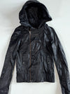 Borsetta Black Genuine Leather Hooded Biker Jacket – Asymmetric Zip Women’s (XS)