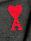 AMI Paris Black Knit Hoodie with Red Ami de Coeur Logo (L)