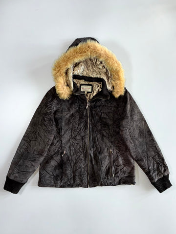 Skotts Suede Premium Original Sued Leather Jacket Womens (Detechable Cap) (M)