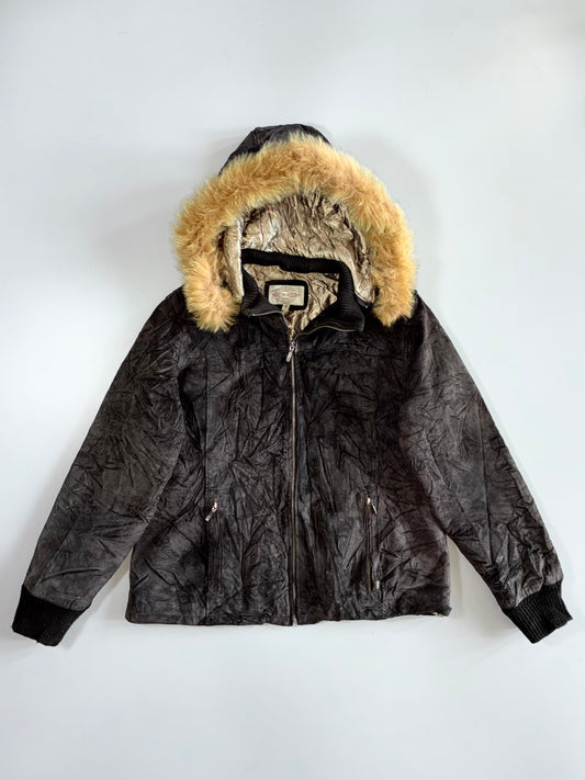 Skotts Suede Premium Original Sued Leather Jacket Womens (Detechable Cap) (M)