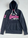 Superdry Vintage Charcoal & Pink Logo Pullover Hoodie (S)