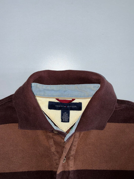 Vintage Tommy Hilfiger Brown Striped Rugby Shirt (M)