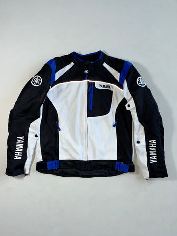 Yamaha Mesh Motorcycle Riding Jacket White/Black/Blue, Reflective Strip Padded (M)