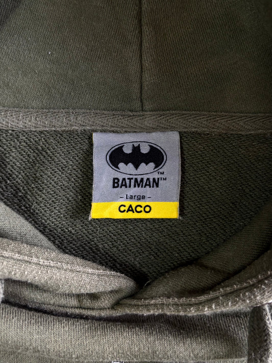 Vintage Batman Bandana-Print Logo Hoodie Olive Green, DC Comics ’17, (M)
