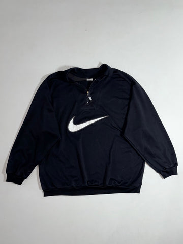 Vintage 90s Nike Big Swoosh Quarter-Zip Track Pullover – Black (2XL)