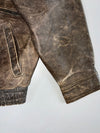 Authentic Avirex LTD Vintage Distressed Brown Leather Flight Bomber Jacket w/ Map Lining & Patches — Space Shuttle / Lunar Landing / LA Police / Aviation Wings (XL)