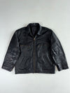 Vintage Black Leather Zip Jacket with Chest Zip Pockets, Made in India (2XL)