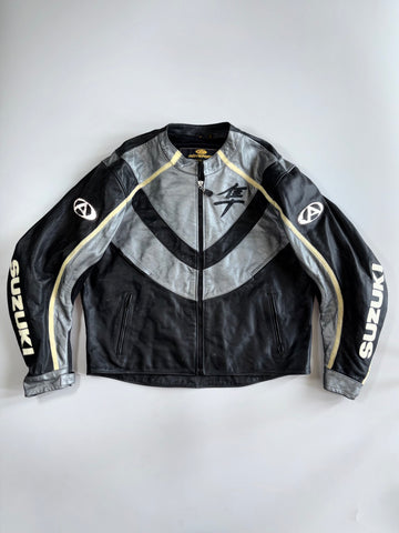 Suzuki Hayabusa AGVSport Pure Lather Motorcycle Racing Jacket with Back Hump (Paded)(2XL)