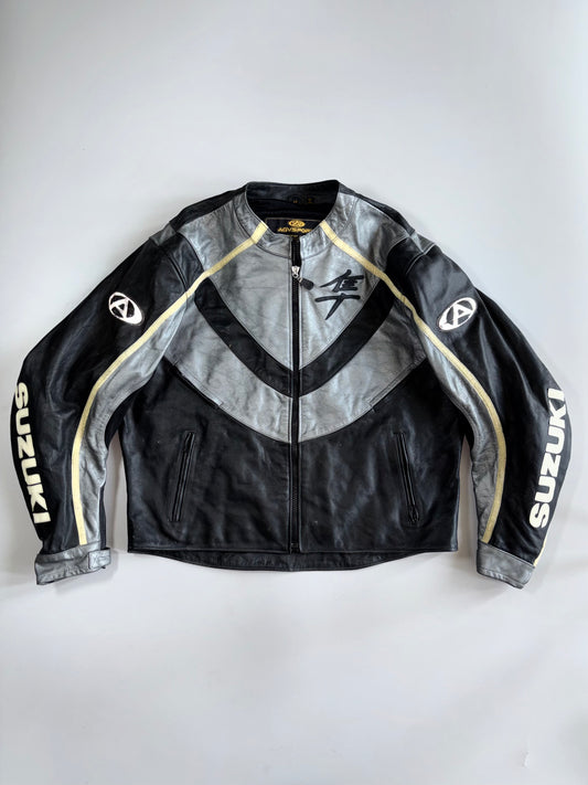 Suzuki Hayabusa AGVSport Pure Lather Motorcycle Racing Jacket with Back Hump (Paded)(2XL)