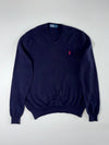 Polo Ralph Lauren Merino Wool V-Neck Sweater with Embroidered Pony Logo – Navy Blue –  (L)