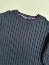 Tommy Hilfiger Navy Cable Knit Sweater with Striped Hem (XL)