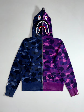 BAPE Color Camo Shark Full-Zip Hoodie – Blue/Purple Split (S)