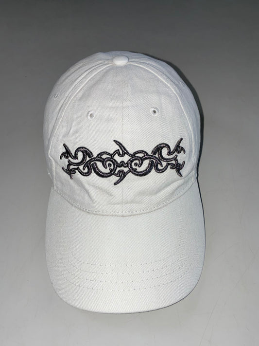 Vintage Rizla+ Y2K Tribal Embroidered Cap – White/Grey, Promo Merch (Adjustable)