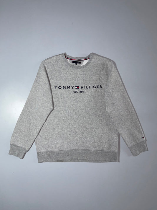Tommy Hilfiger Est. 1985 Sweatshirt Grey crewneck with embroidered logo, (L)