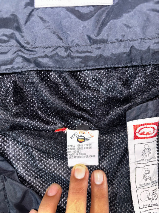 Ecko Function Windbreaker Hooded Jacket – Black with Red Rhino Logo (XL)