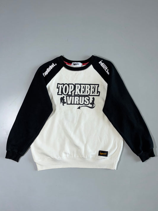 Top Rebel Virus Raglan Sweatshirt White Black Graphic (XL)